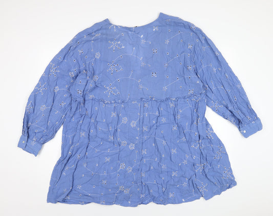 Zara Womens Blue Cotton A-Line Size XL V-Neck Pullover