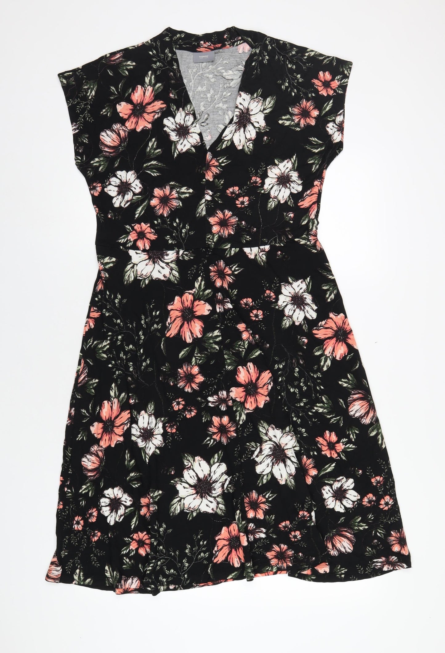 b.young Womens Black Floral Viscose A-Line Size XL V-Neck Pullover