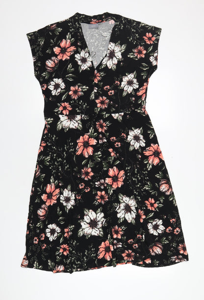 b.young Womens Black Floral Viscose A-Line Size XL V-Neck Pullover