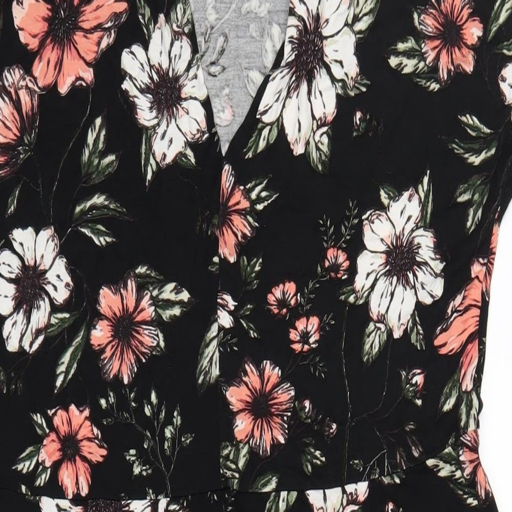 b.young Womens Black Floral Viscose A-Line Size XL V-Neck Pullover