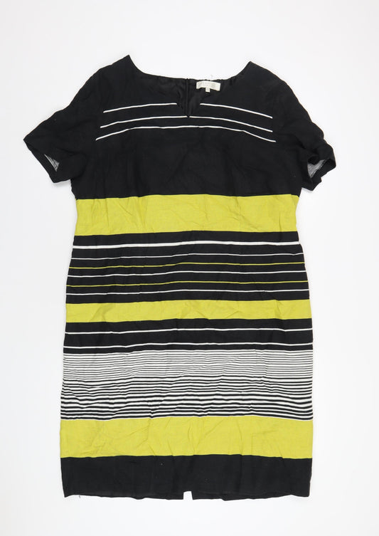 Debenhams Womens Black Striped Cotton A-Line Size 18 Round Neck Zip