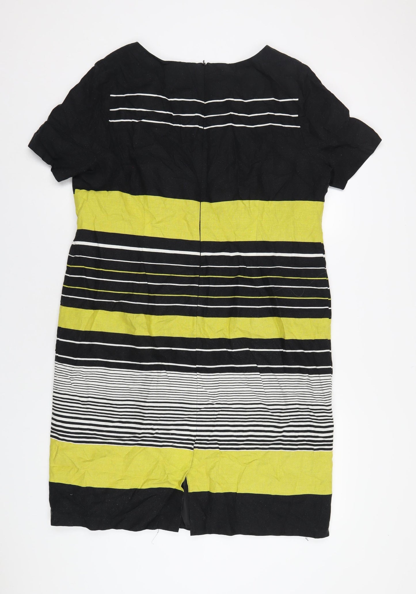 Debenhams Womens Black Striped Cotton A-Line Size 18 Round Neck Zip