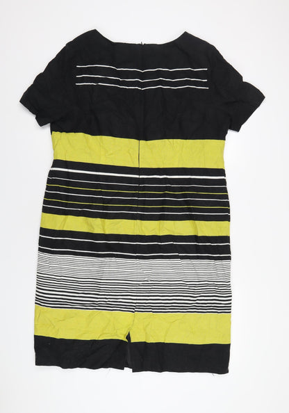 Debenhams Womens Black Striped Cotton A-Line Size 18 Round Neck Zip