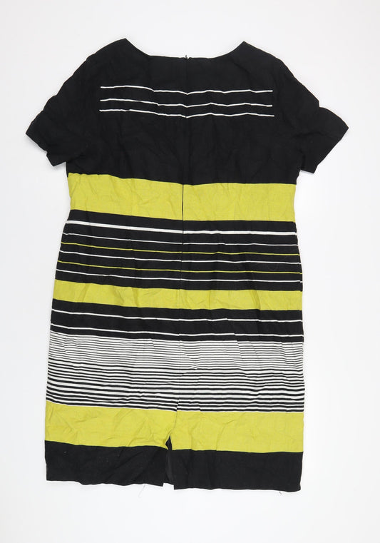 Debenhams Womens Black Striped Cotton A-Line Size 18 Round Neck Zip