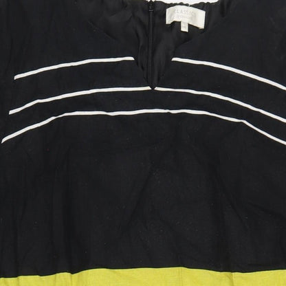 Debenhams Womens Black Striped Cotton A-Line Size 18 Round Neck Zip