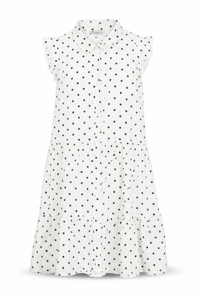 Stradivarius Womens White Polka Dot Viscose Shirt Dress Size M Collared Button
