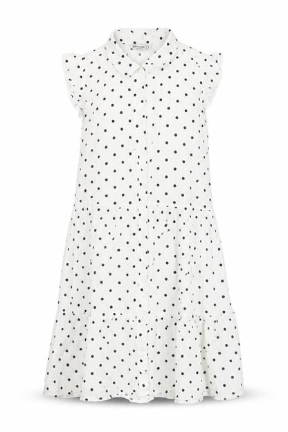 Stradivarius Womens White Polka Dot Viscose Shirt Dress Size M Collared Button
