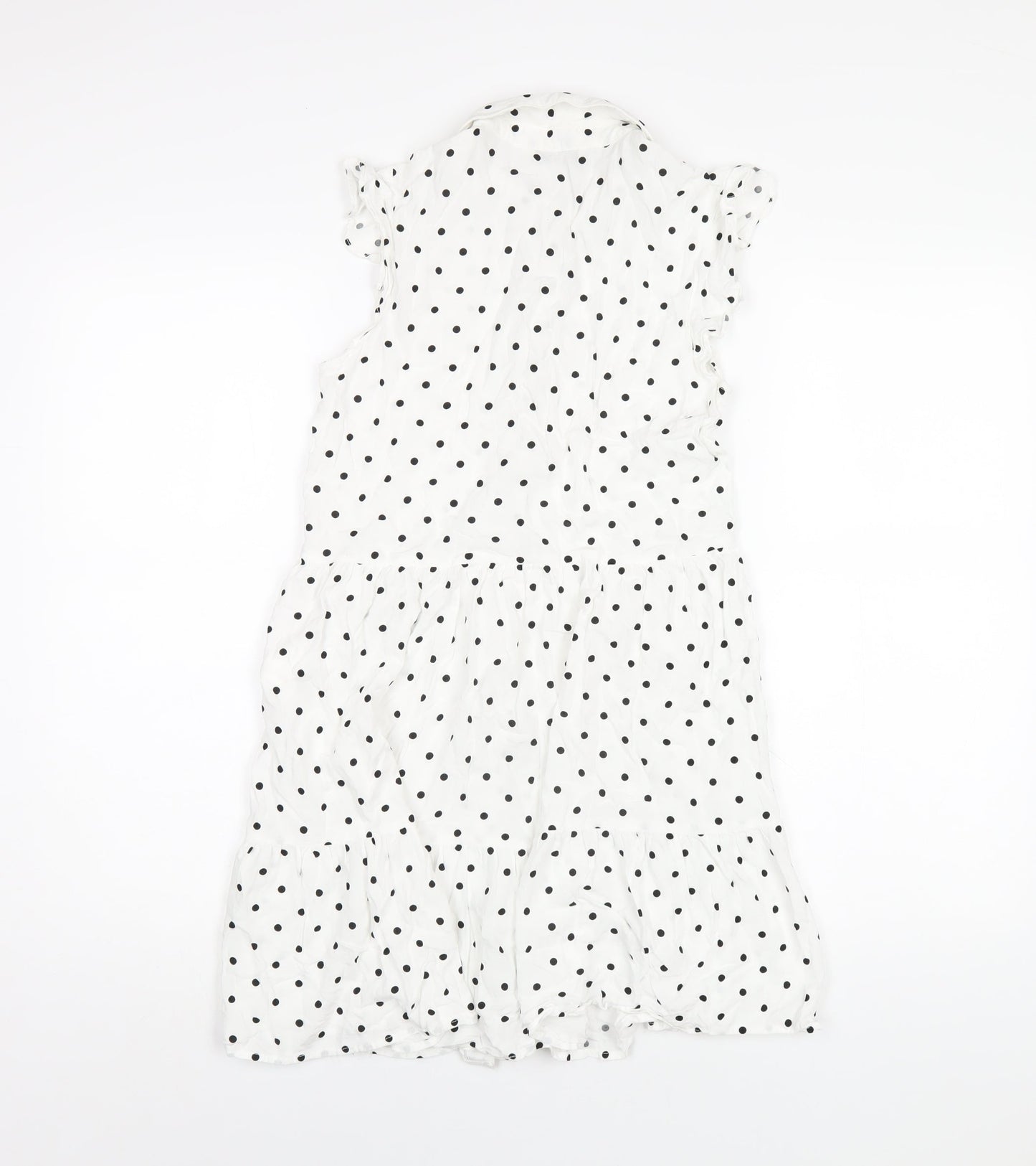 Stradivarius Womens White Polka Dot Viscose Shirt Dress Size M Collared Button