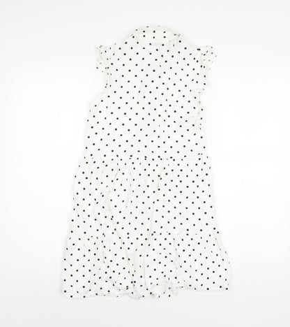 Stradivarius Womens White Polka Dot Viscose Shirt Dress Size M Collared Button