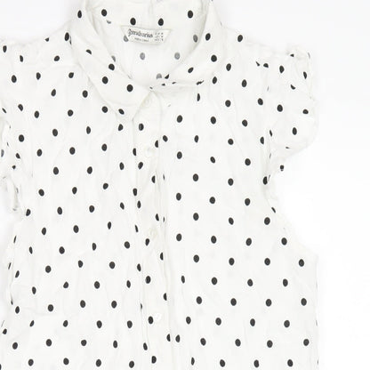 Stradivarius Womens White Polka Dot Viscose Shirt Dress Size M Collared Button