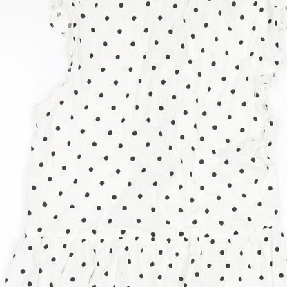 Stradivarius Womens White Polka Dot Viscose Shirt Dress Size M Collared Button