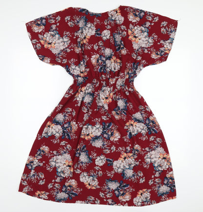 Monteau Womens Red Floral Polyester A-Line Size L Round Neck Pullover