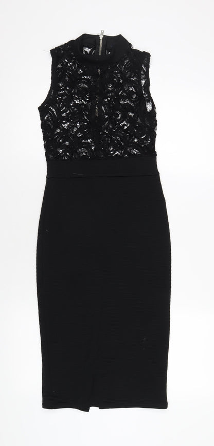 Quiz Womens Black Nylon Bodycon Size 8 Mock Neck Zip