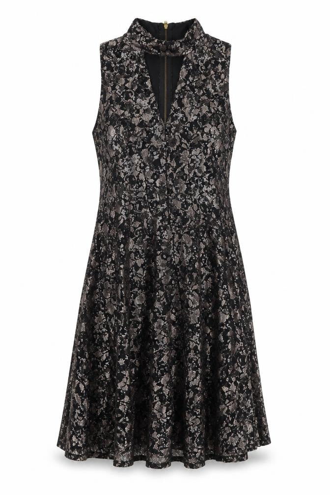 Sistaglam Womens Black Polyester A-Line Size 16 Round Neck Zip