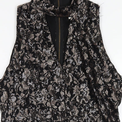 Sistaglam Womens Black Polyester A-Line Size 16 Round Neck Zip