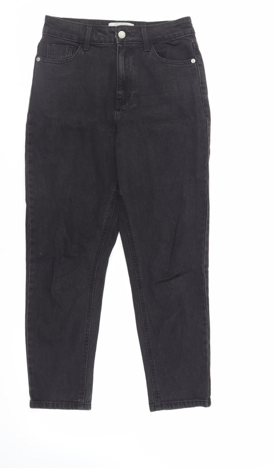 New Look Womens Black Cotton Tapered Jeans Size 8 L26 in Regular Zip - Ankle Grazer