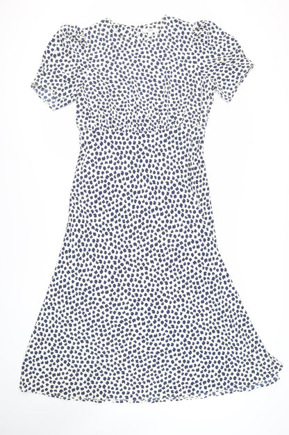 Marks and Spencer Womens Ivory Floral Polyester A-Line Size 16 Round Neck Button