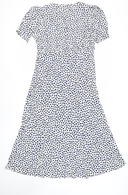 Marks and Spencer Womens Ivory Floral Polyester A-Line Size 16 Round Neck Button