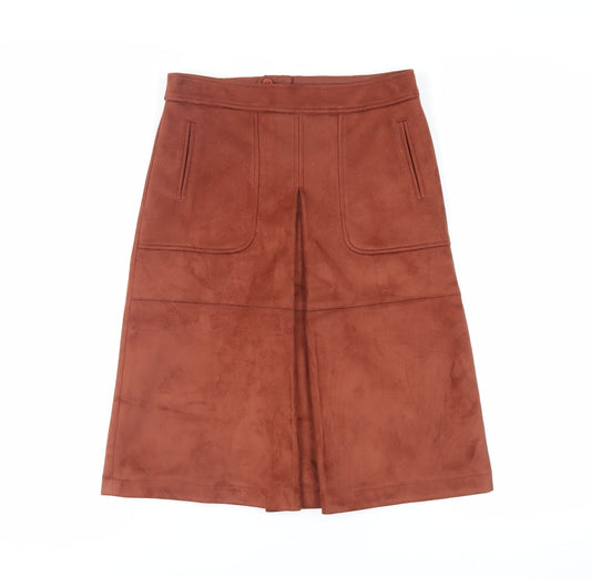 NEXT Womens Brown Polyester A-Line Skirt Size 6 Zip - Suede Effect