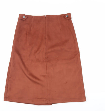NEXT Womens Brown Polyester A-Line Skirt Size 6 Zip - Suede Effect