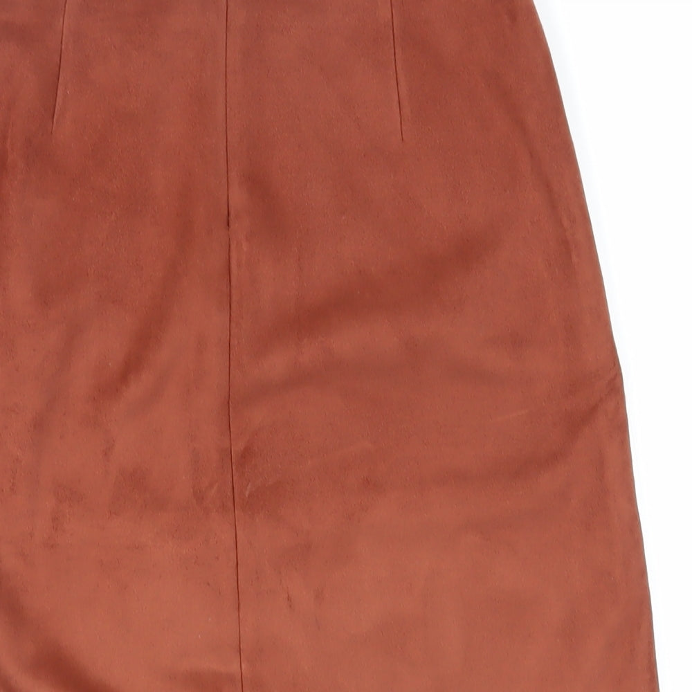 NEXT Womens Brown Polyester A-Line Skirt Size 6 Zip - Suede Effect