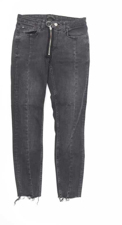 Zara Womens Grey Cotton Skinny Jeans Size 8 L27 in Regular Zip - Raw Hem
