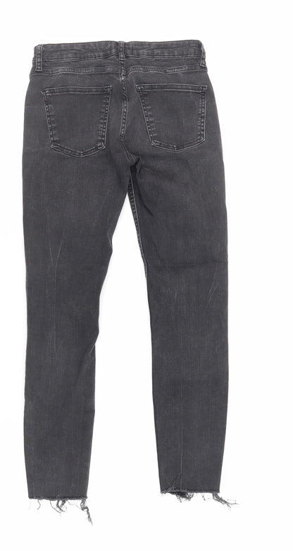 Zara Womens Grey Cotton Skinny Jeans Size 8 L27 in Regular Zip - Raw Hem