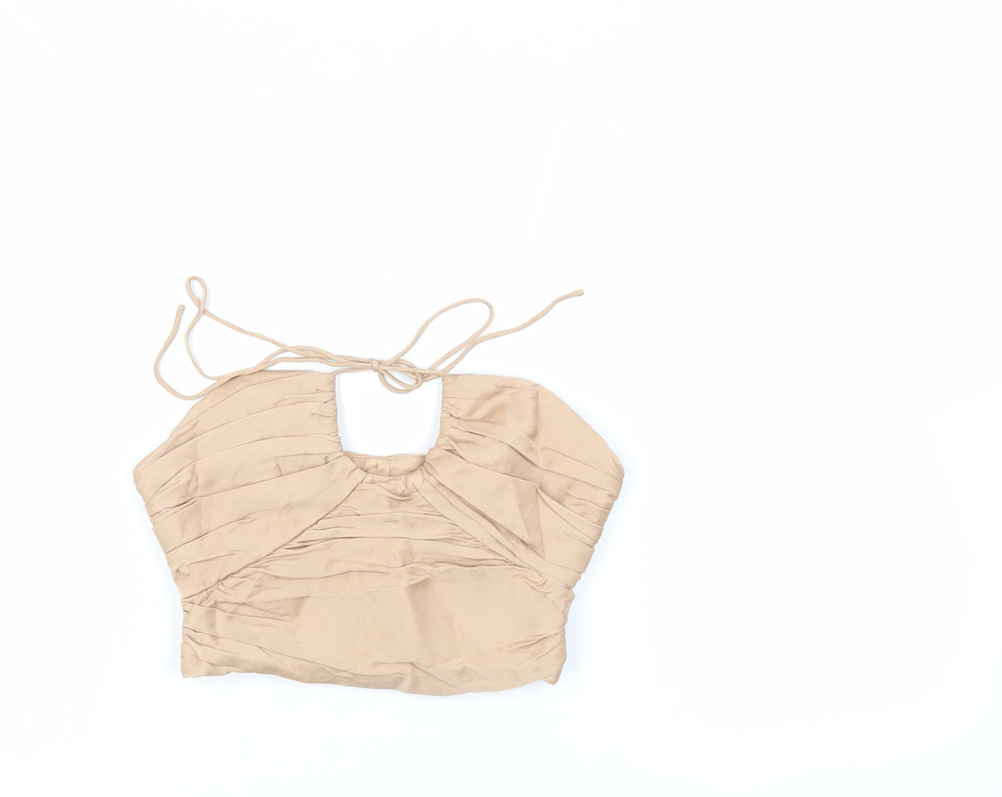 Zara Womens Beige Viscose Cropped Tank Size XS Halter - Corset Style