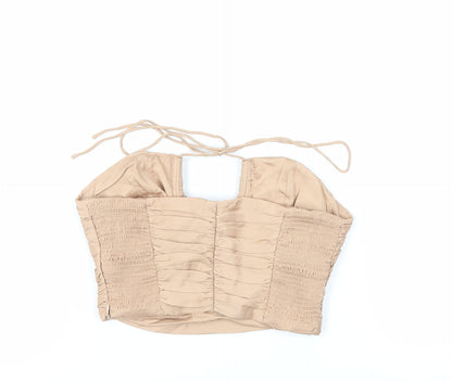 Zara Womens Beige Viscose Cropped Tank Size XS Halter - Corset Style