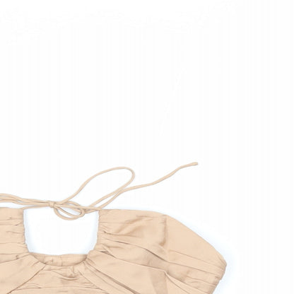 Zara Womens Beige Viscose Cropped Tank Size XS Halter - Corset Style