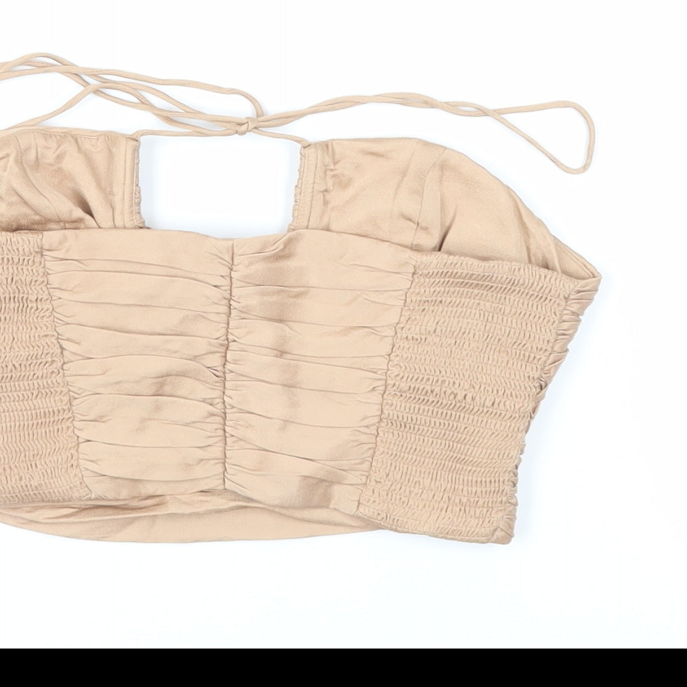 Zara Womens Beige Viscose Cropped Tank Size XS Halter - Corset Style