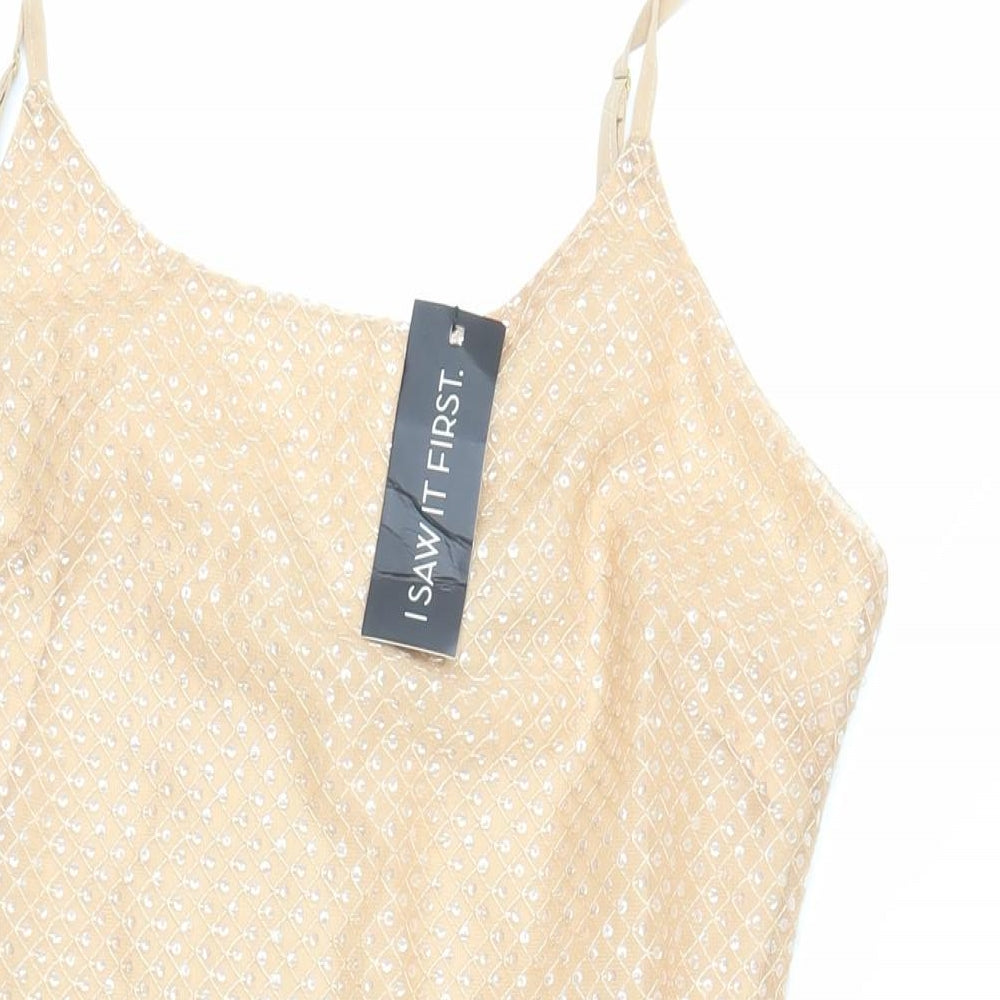 I SAW IT FIRST Womens Beige Polyester Mini Size 14 Round Neck Zip - Sequins