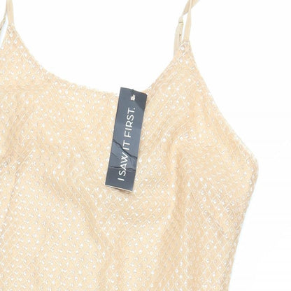 I SAW IT FIRST Womens Beige Polyester Mini Size 14 Round Neck Zip - Sequins