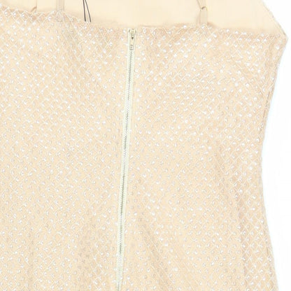 I SAW IT FIRST Womens Beige Polyester Mini Size 14 Round Neck Zip - Sequins