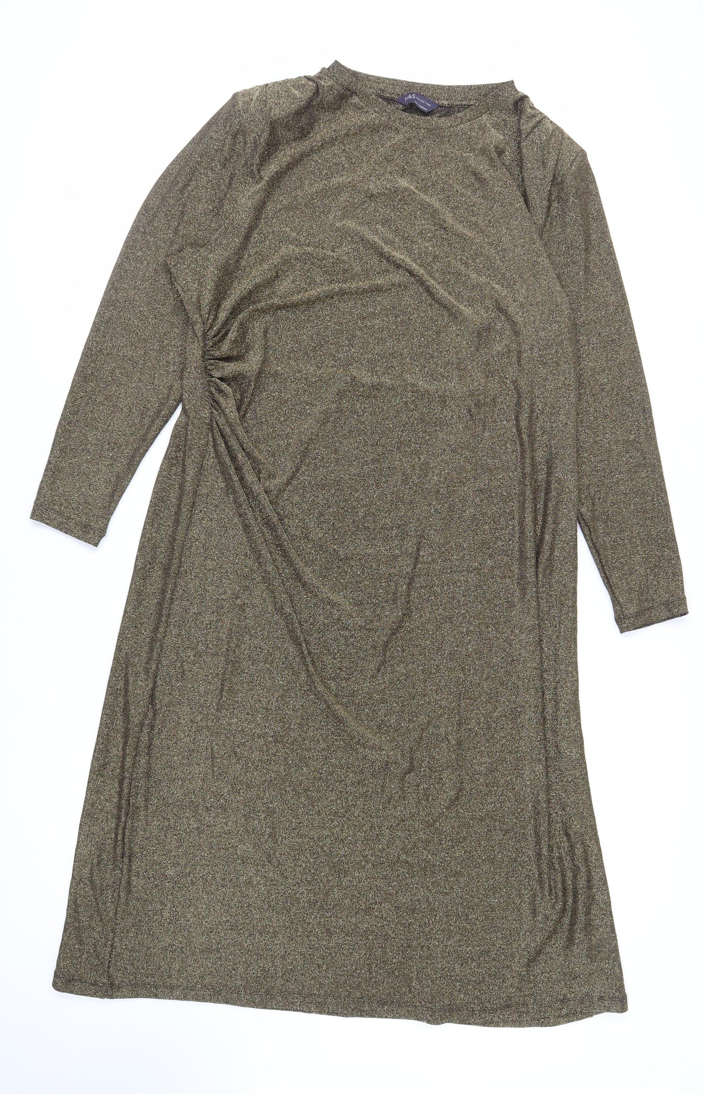 Marks and Spencer Womens Gold Polyamide A-Line Size 20 Round Neck Pullover - Ruched Detail