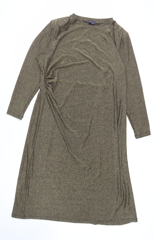 Marks and Spencer Womens Gold Polyamide A-Line Size 20 Round Neck Pullover - Ruched Detail