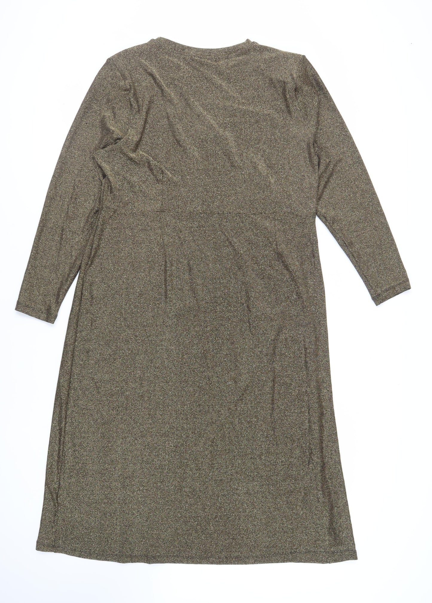 Marks and Spencer Womens Gold Polyamide A-Line Size 20 Round Neck Pullover - Ruched Detail