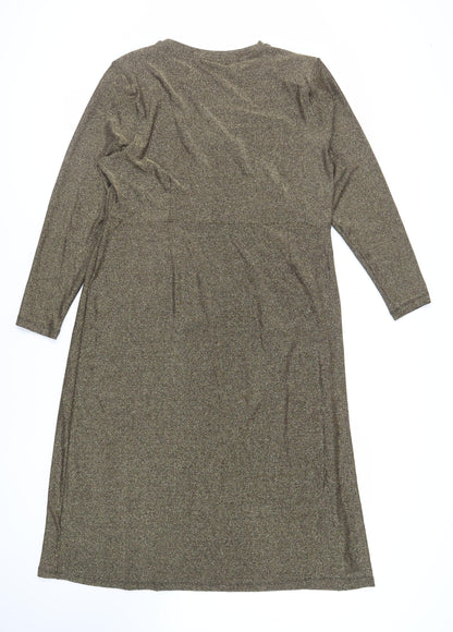 Marks and Spencer Womens Gold Polyamide A-Line Size 20 Round Neck Pullover - Ruched Detail