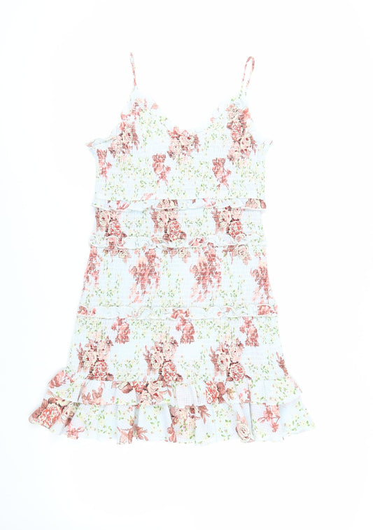 Zara Womens Multicoloured Floral Polyester Mini Size M V-Neck Pullover - Ruffle
