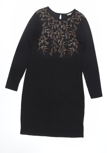 Fransa Womens Black Viscose Sheath Size XL Round Neck Button - Studded
