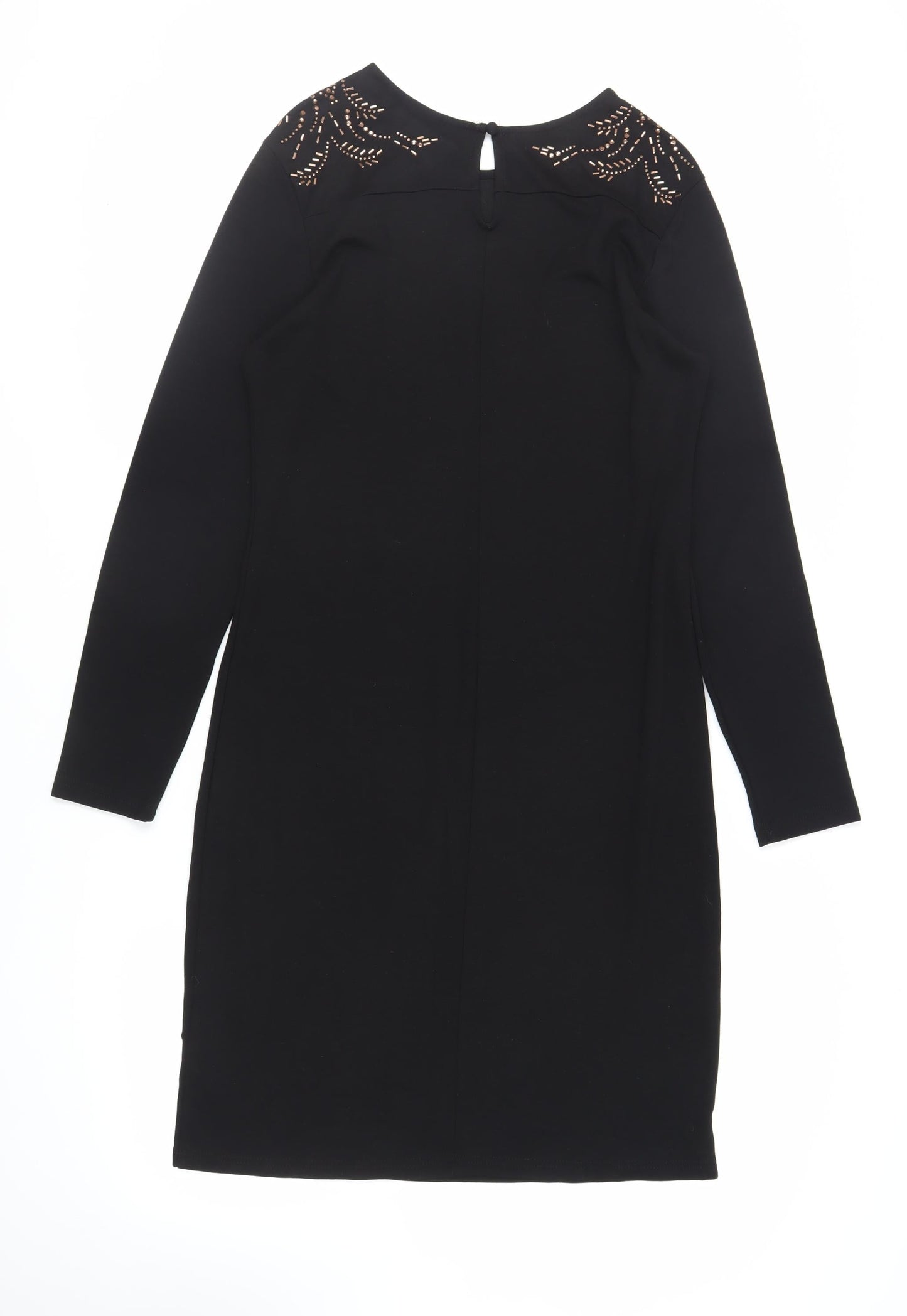 Fransa Womens Black Viscose Sheath Size XL Round Neck Button - Studded