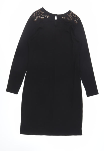 Fransa Womens Black Viscose Sheath Size XL Round Neck Button - Studded