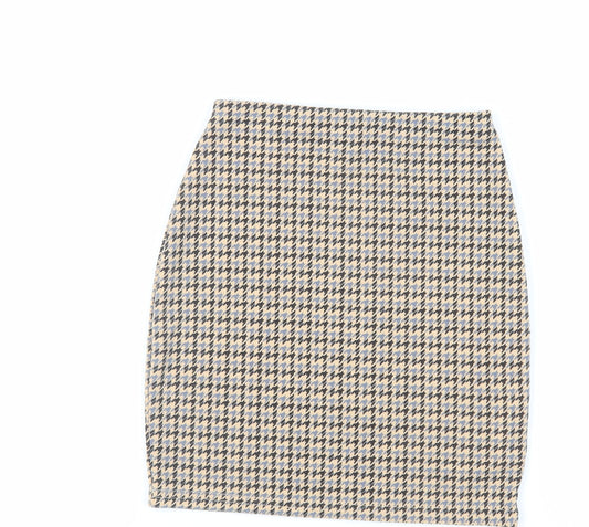 New Look Womens Beige Geometric Polyester Mini Skirt Size 6 - Elasticated Waist