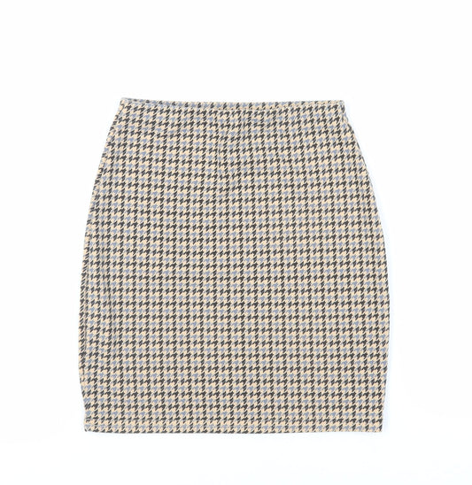 New Look Womens Beige Geometric Polyester Mini Skirt Size 6 - Elasticated Waist