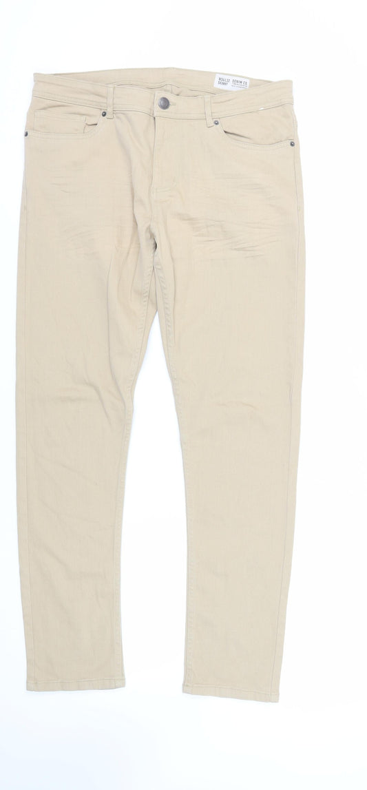 Denim & Co. Mens Beige Cotton Skinny Jeans Size 34 in L32 in Regular Zip