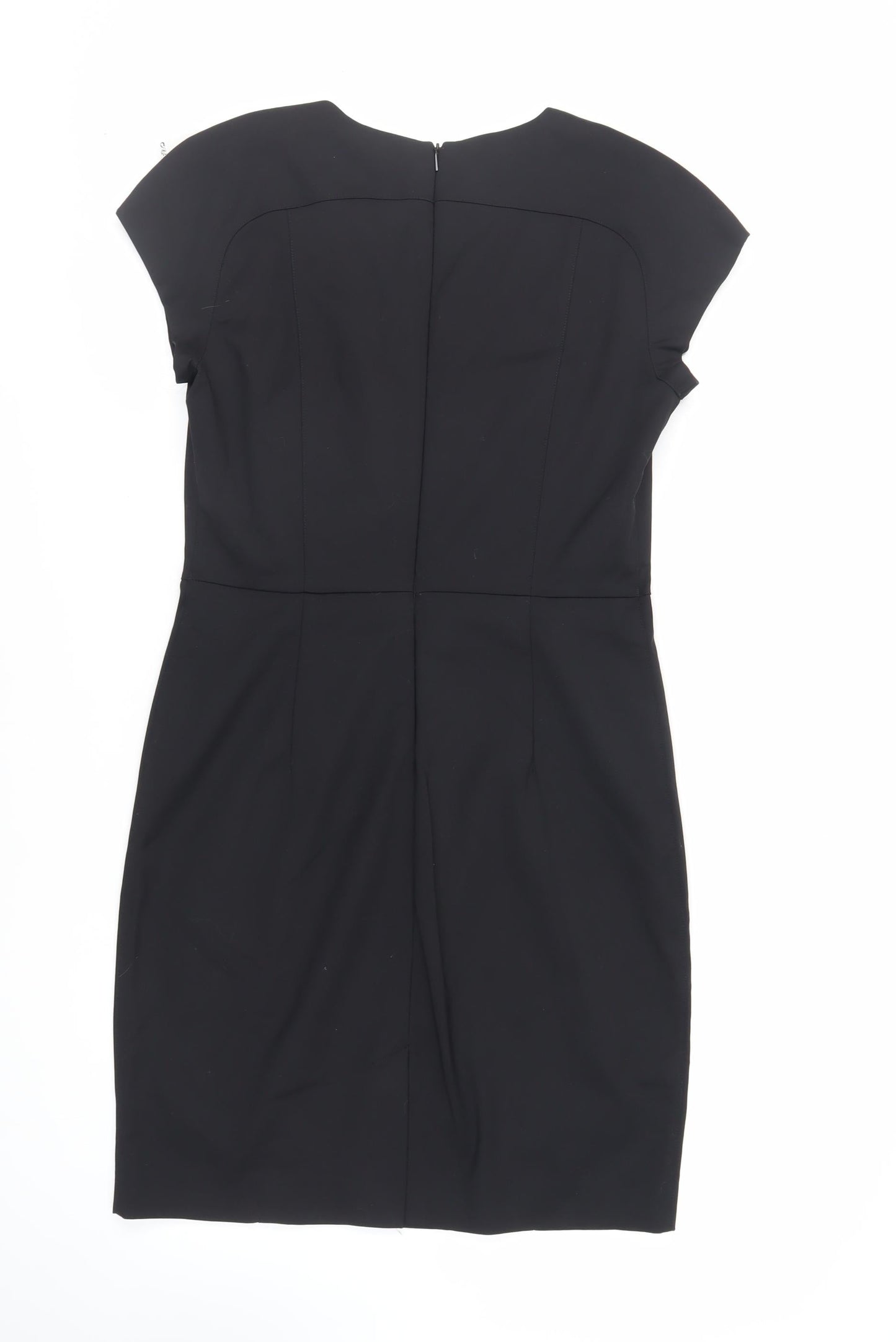 Mango Womens Black Cotton Pencil Dress Size L V-Neck Zip