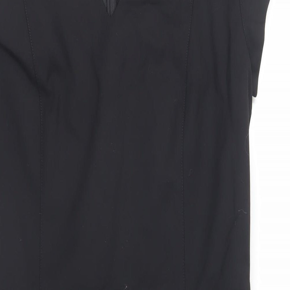 Mango Womens Black Cotton Pencil Dress Size L V-Neck Zip