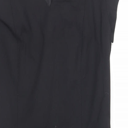 Mango Womens Black Cotton Pencil Dress Size L V-Neck Zip