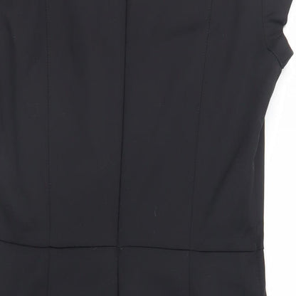 Mango Womens Black Cotton Pencil Dress Size L V-Neck Zip