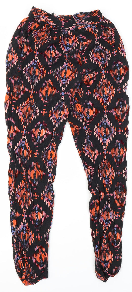 New Look Womens Multicoloured Geometric Viscose Carrot Trousers Size 8 L28 in Regular - Elastic Waist